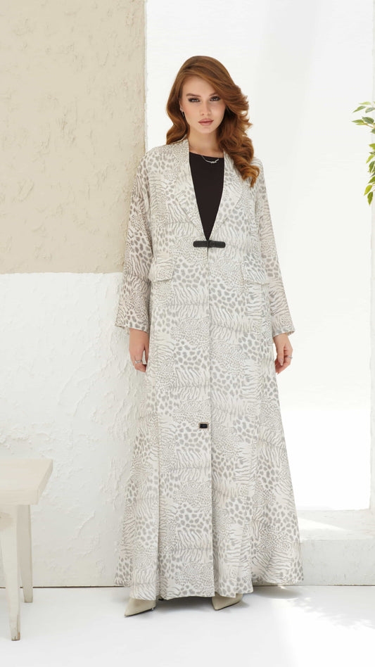 SAHARA | Desert Veil Sand tone luxury abaya with animal inspired print