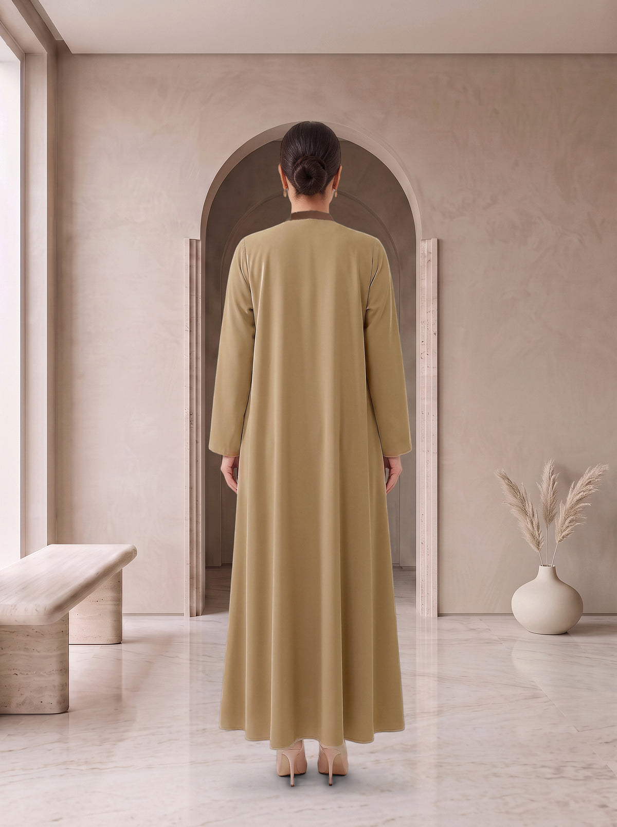 AFNAN golden beige abaya, back view