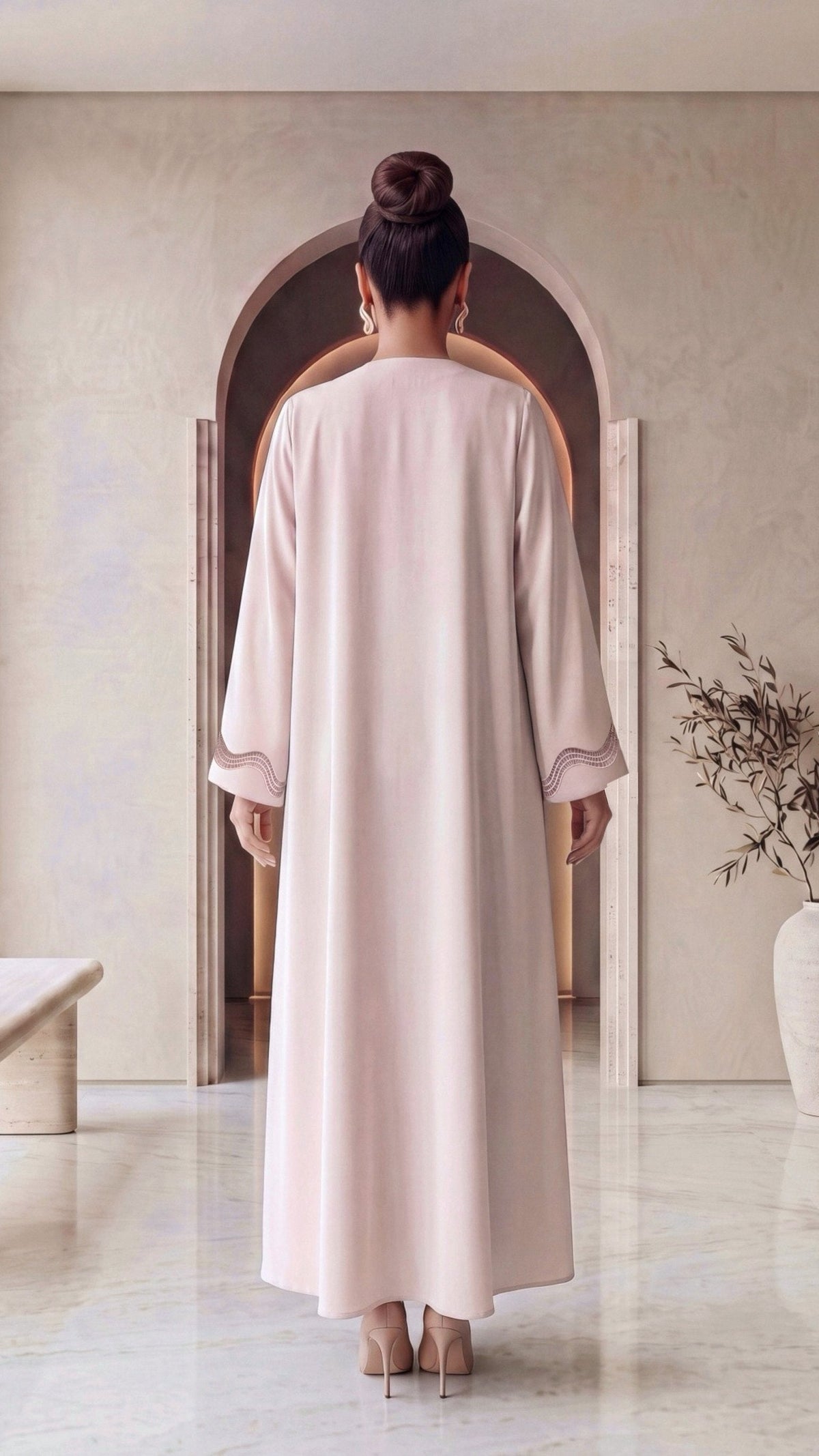 GHADEER blush abaya, back view