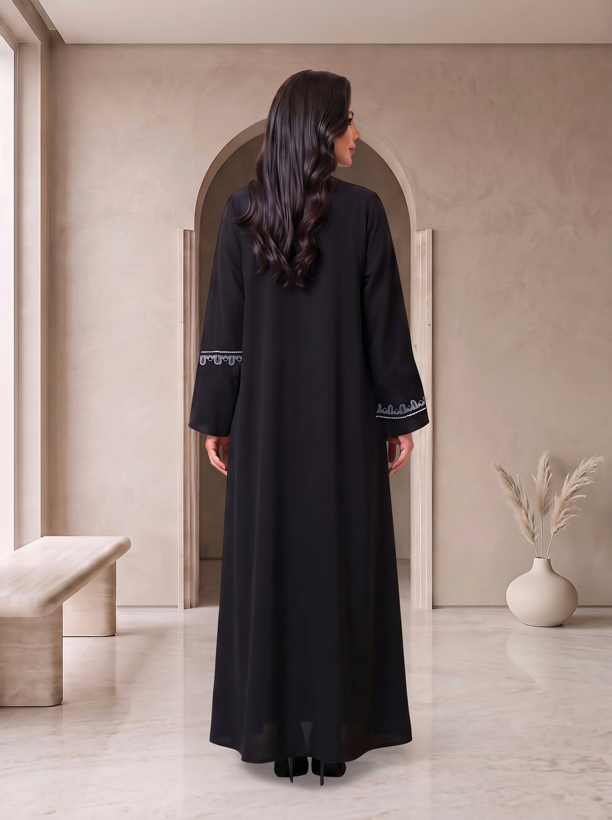 RETAJ black abaya, back view