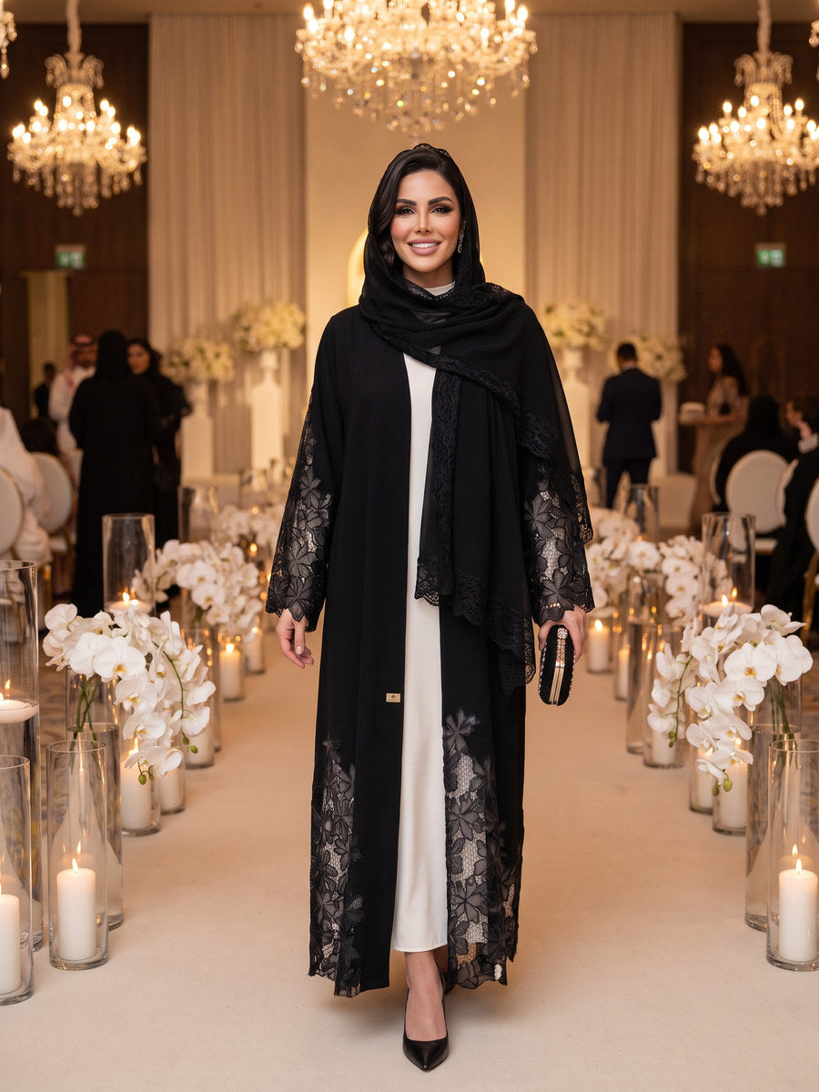 DALAL abaya, Ebony Lace, The Executive Edit by Diva Atelier