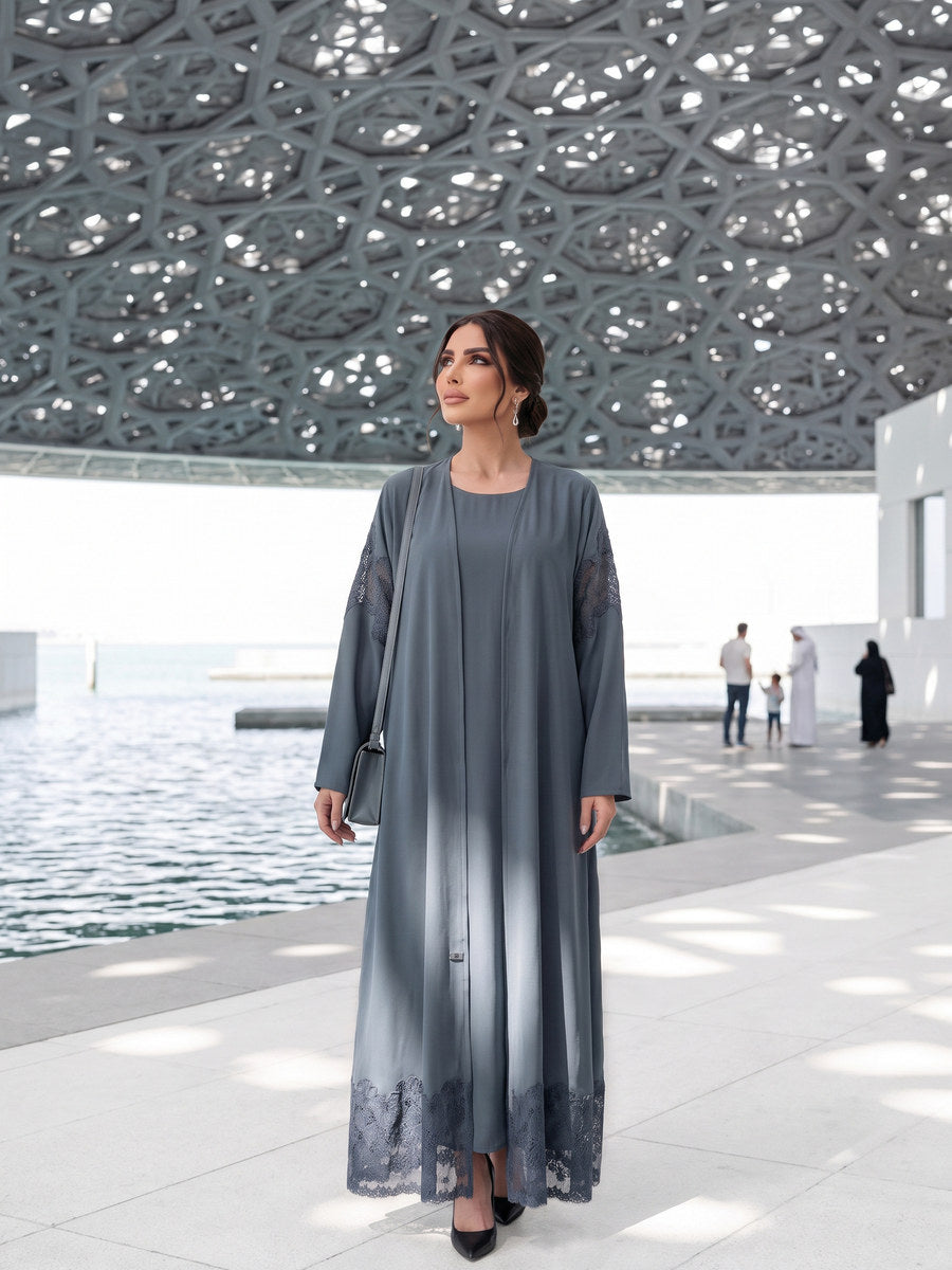SADEEM abaya, Slate Lace, The Executive Edit by Diva Atelier