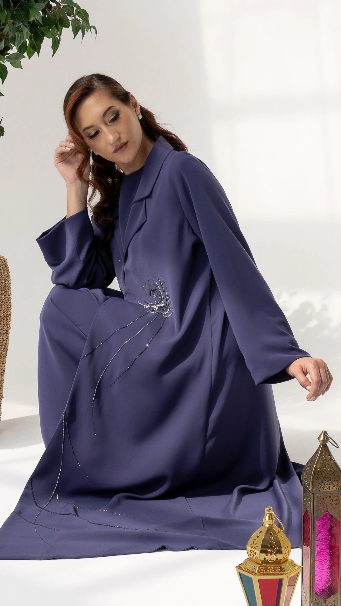 DAHANA Violet Bloom - Premium purple abaya by Diva Atelier with sophisticated floral embellishments for Ramadan and Eid