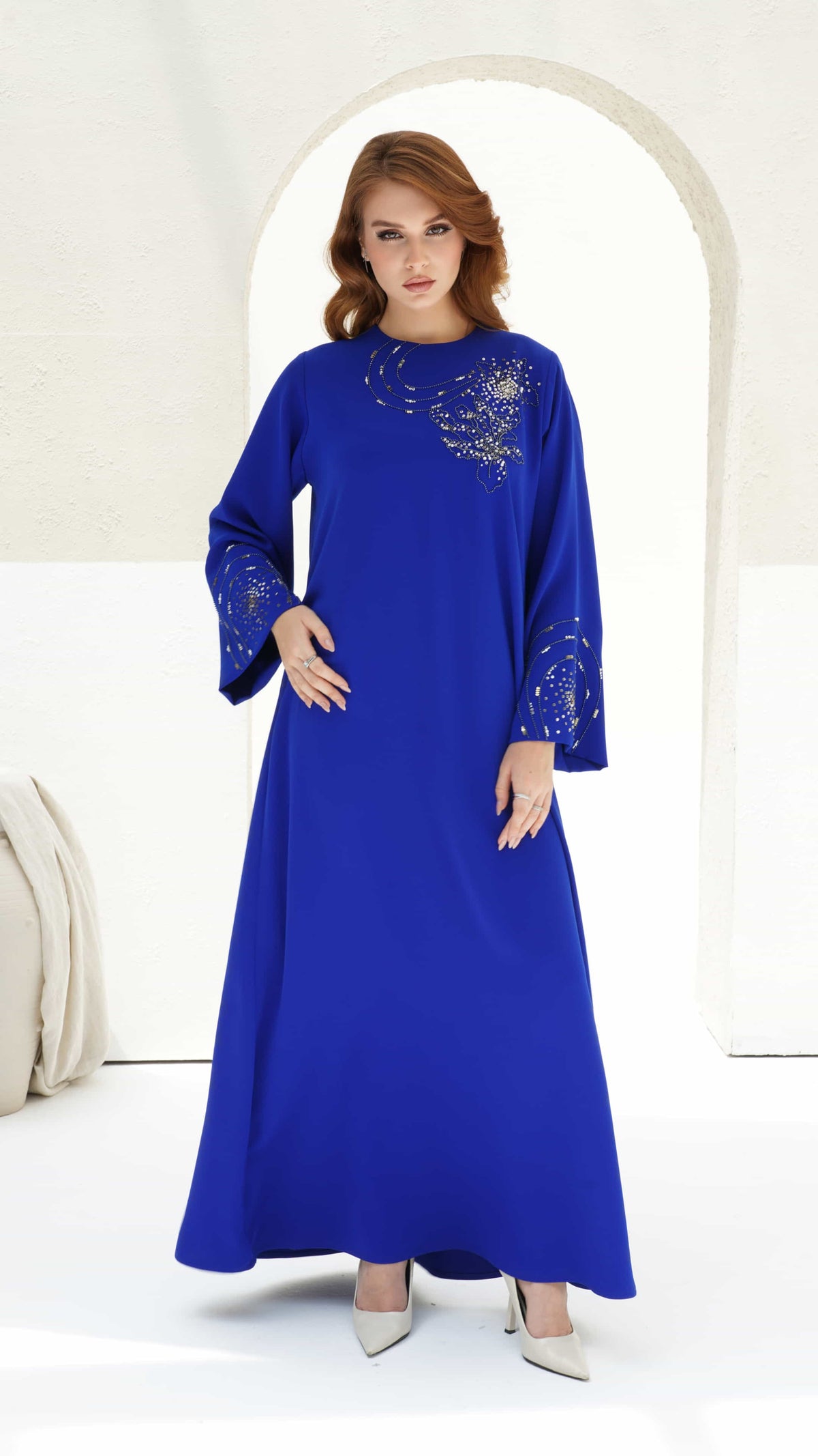 ELINA | Celestial Sapphire - Royal blue luxury kaftan with celestial crystal embellishment design