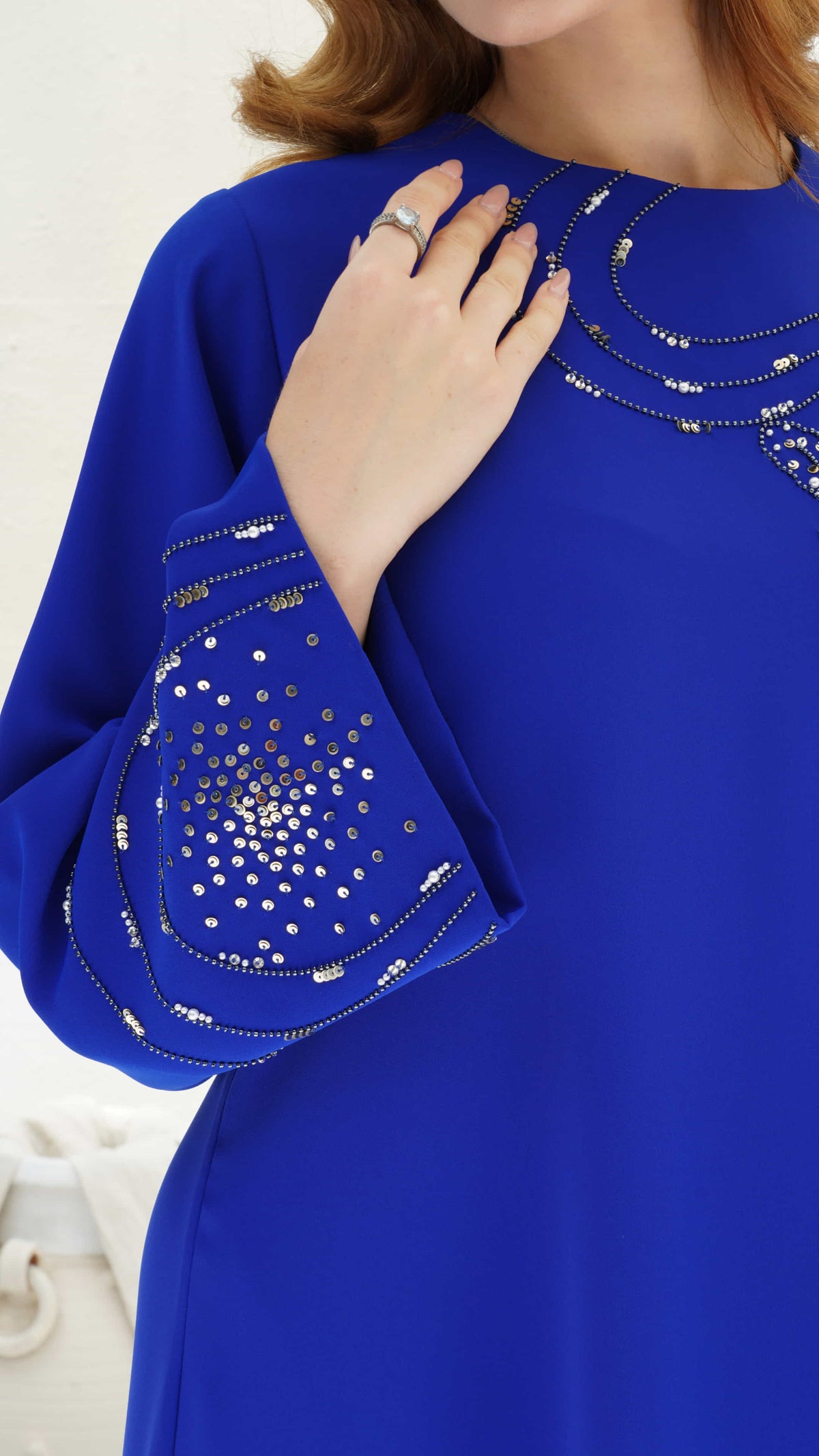 ELINA | Celestial Sapphire Detailing Luxury sapphire kaftan with celestial inspired crystal pattern
