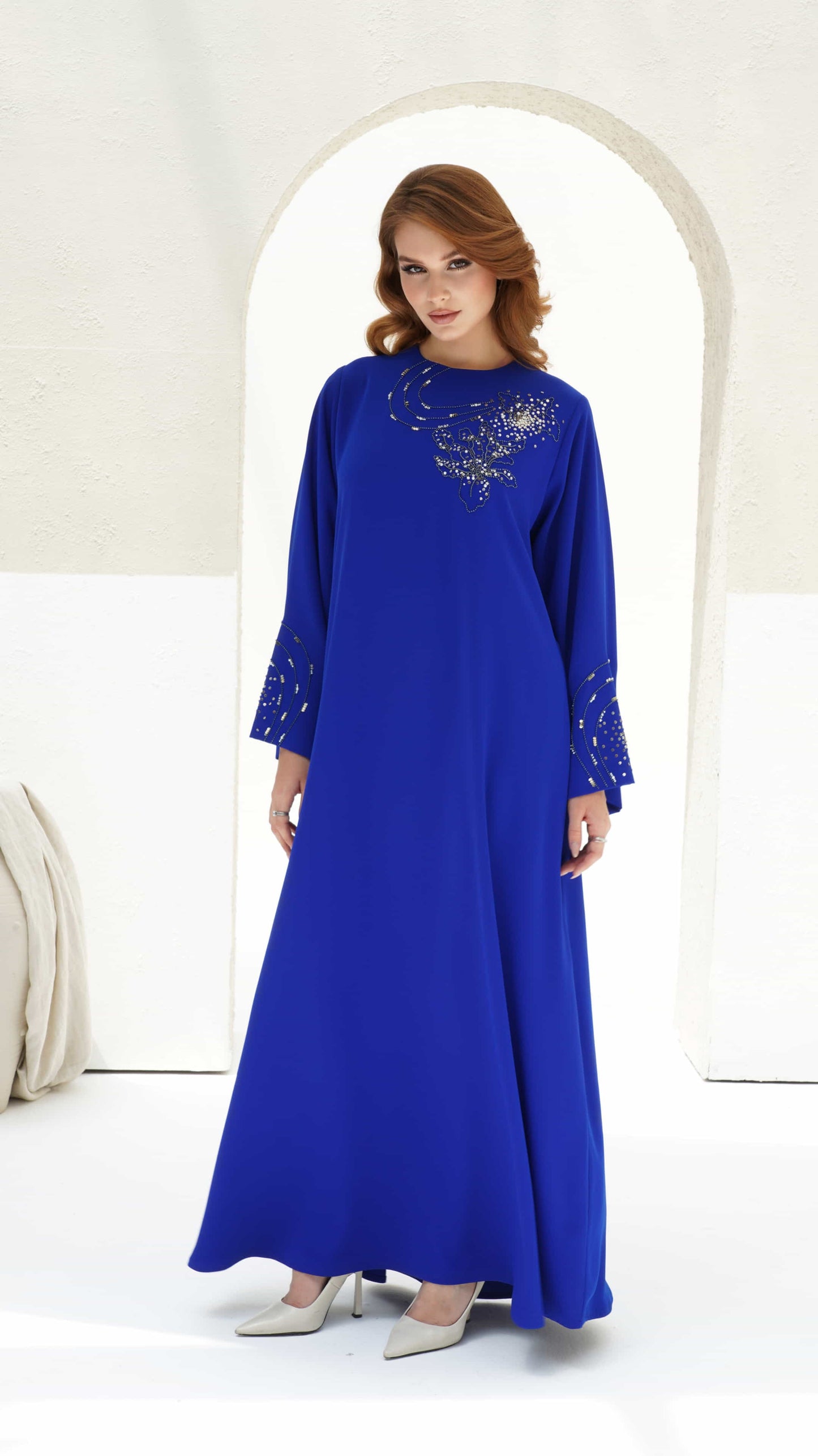 ELINA | Celestial Sapphire Full length royal blue kaftan with minimal elegant structure