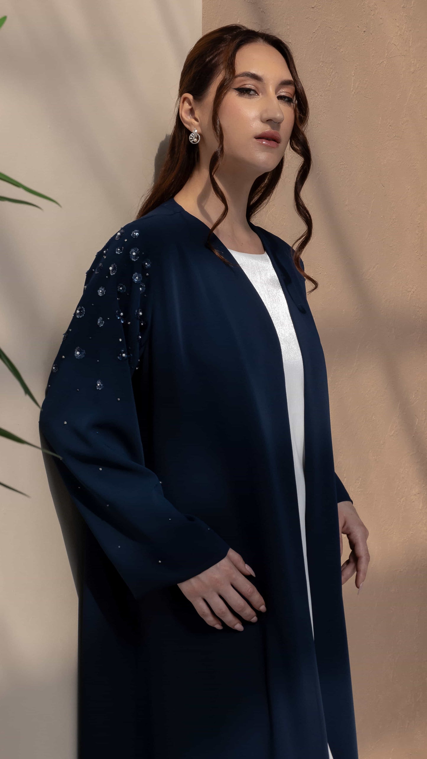 HANA_Sapphire_Petal_Bloom_Side view with pearl floral embellishments