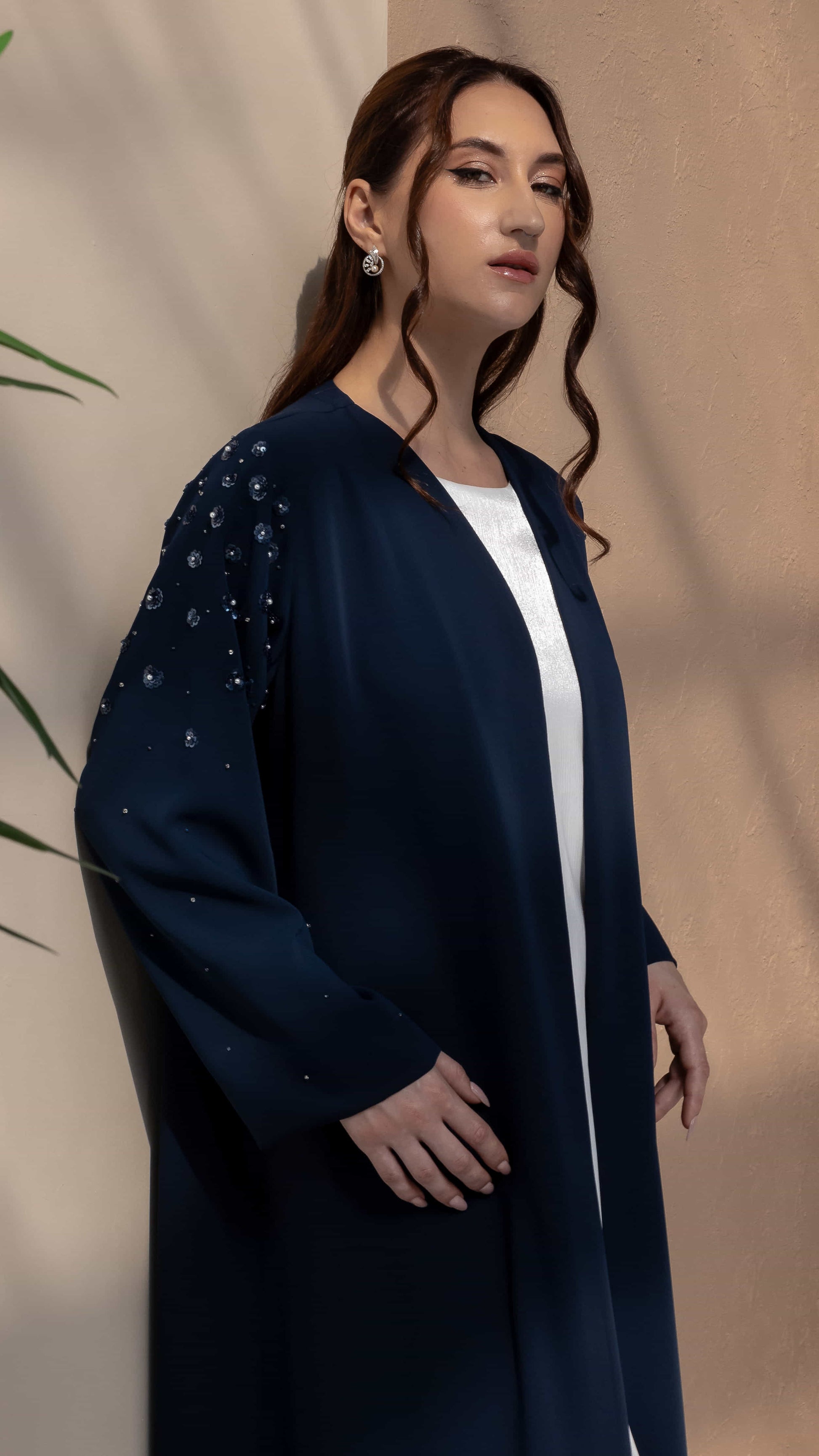 HANA_Sapphire_Petal_Bloom_Side view with pearl floral embellishments