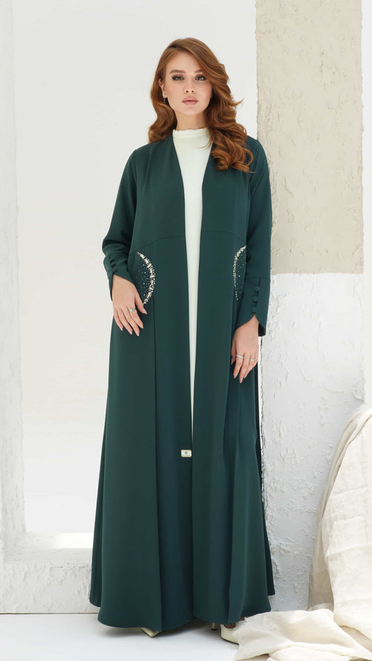 KAINA Emerald Éclat emerald green abaya full front look