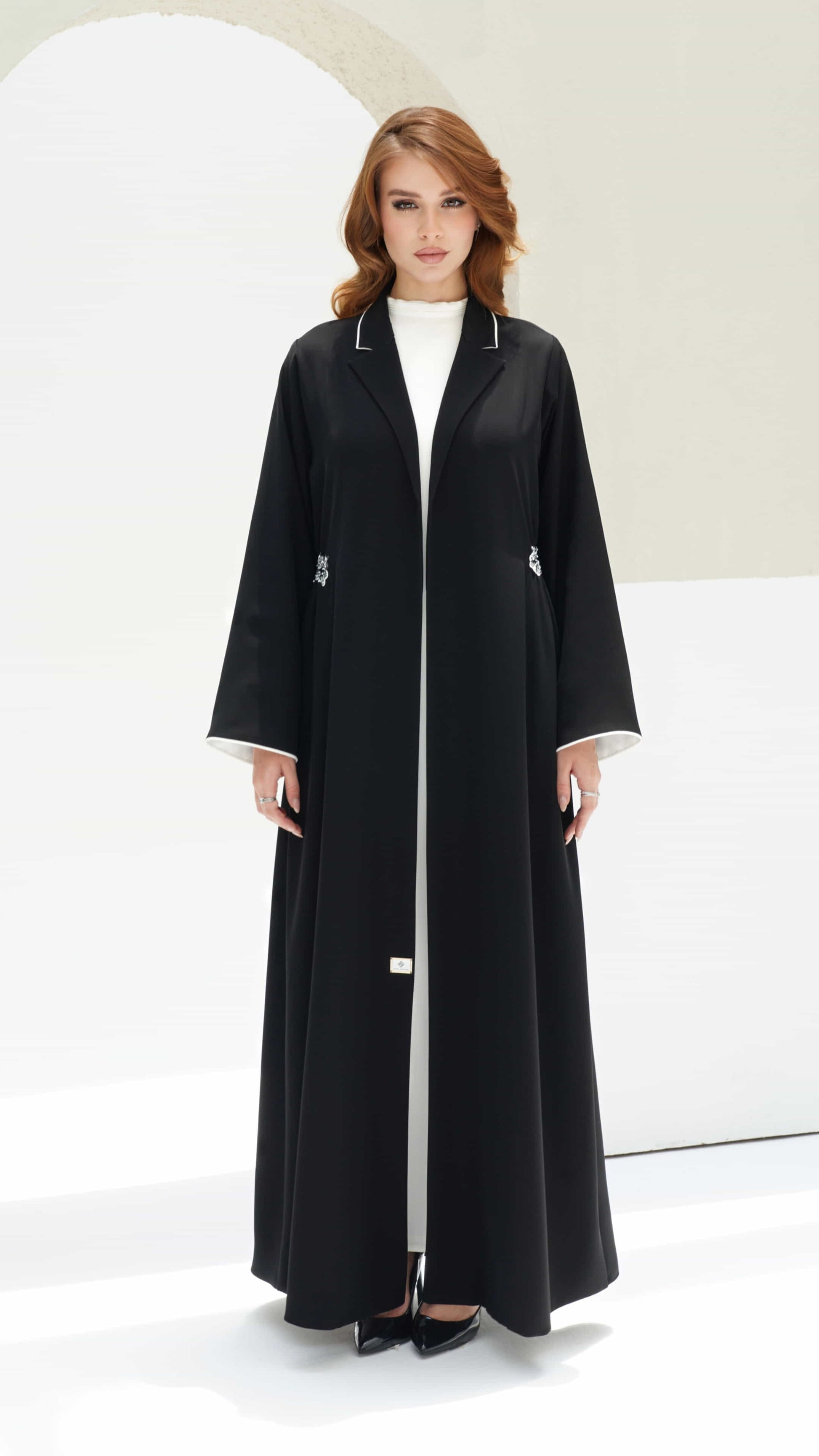 LOUNA | Parisian Noir Elegant Parisian style abaya with structured silhouette and minimal design