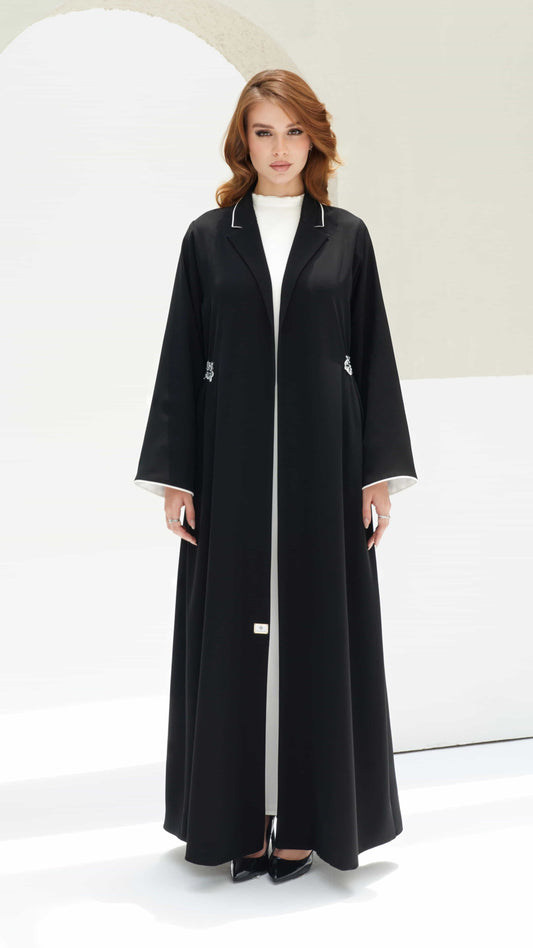 LOUNA | Parisian Noir Elegant Parisian style abaya with structured silhouette and minimal design