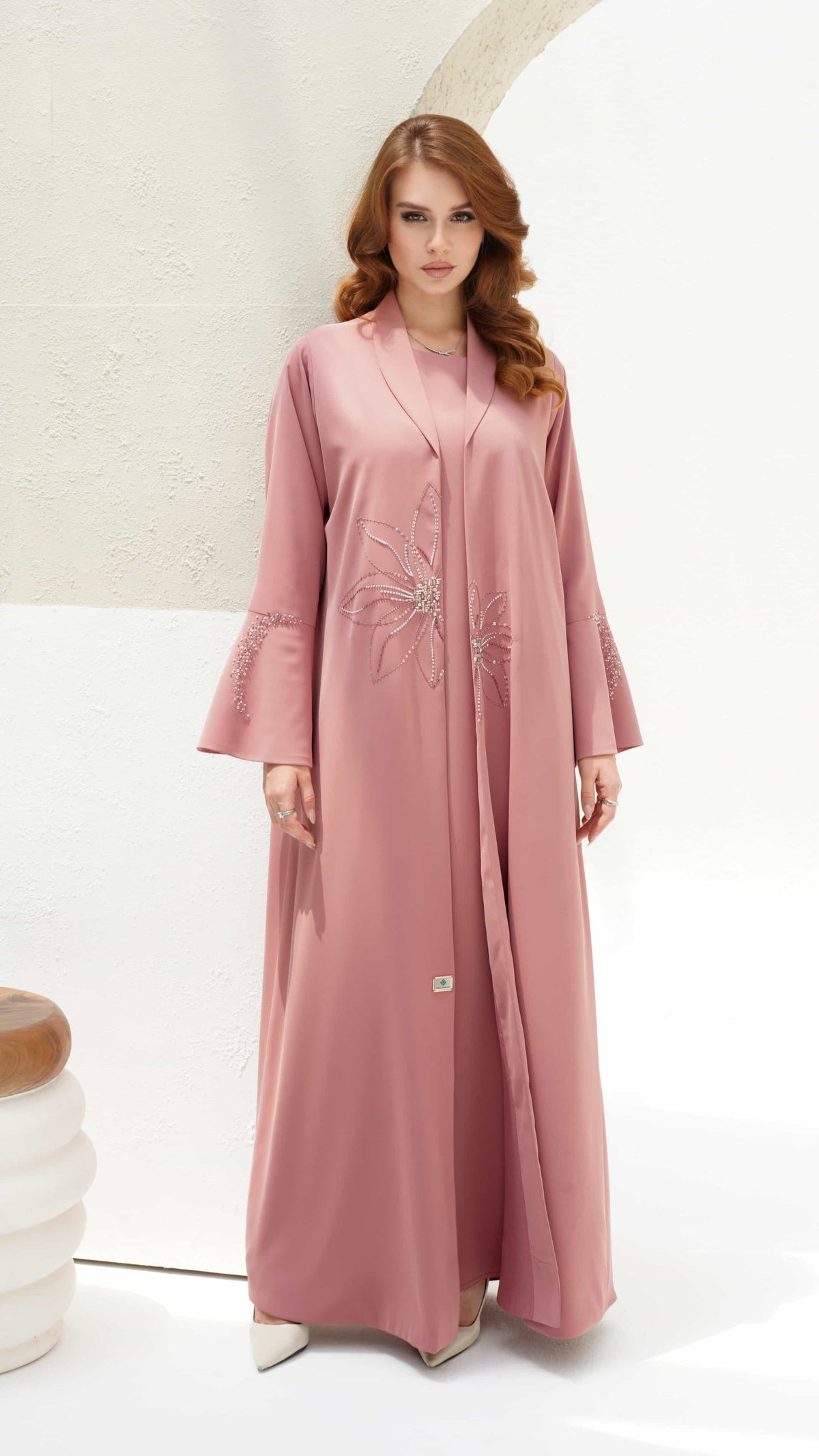 LYLIA blush modest fashion abaya editorial pose
