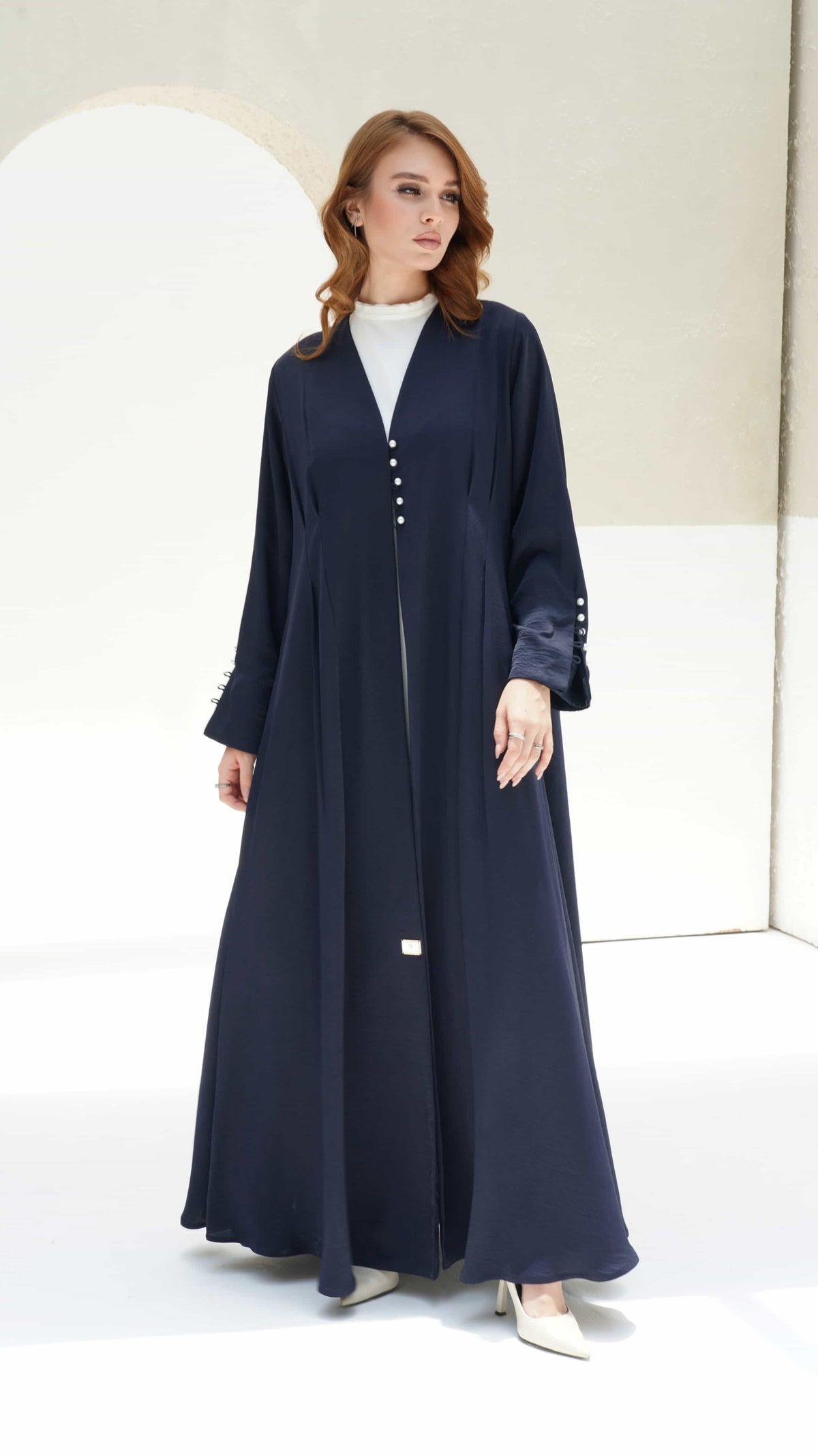NAILA | Midnight Pearl Elegant Classic navy abaya with refined pearl embellishments
