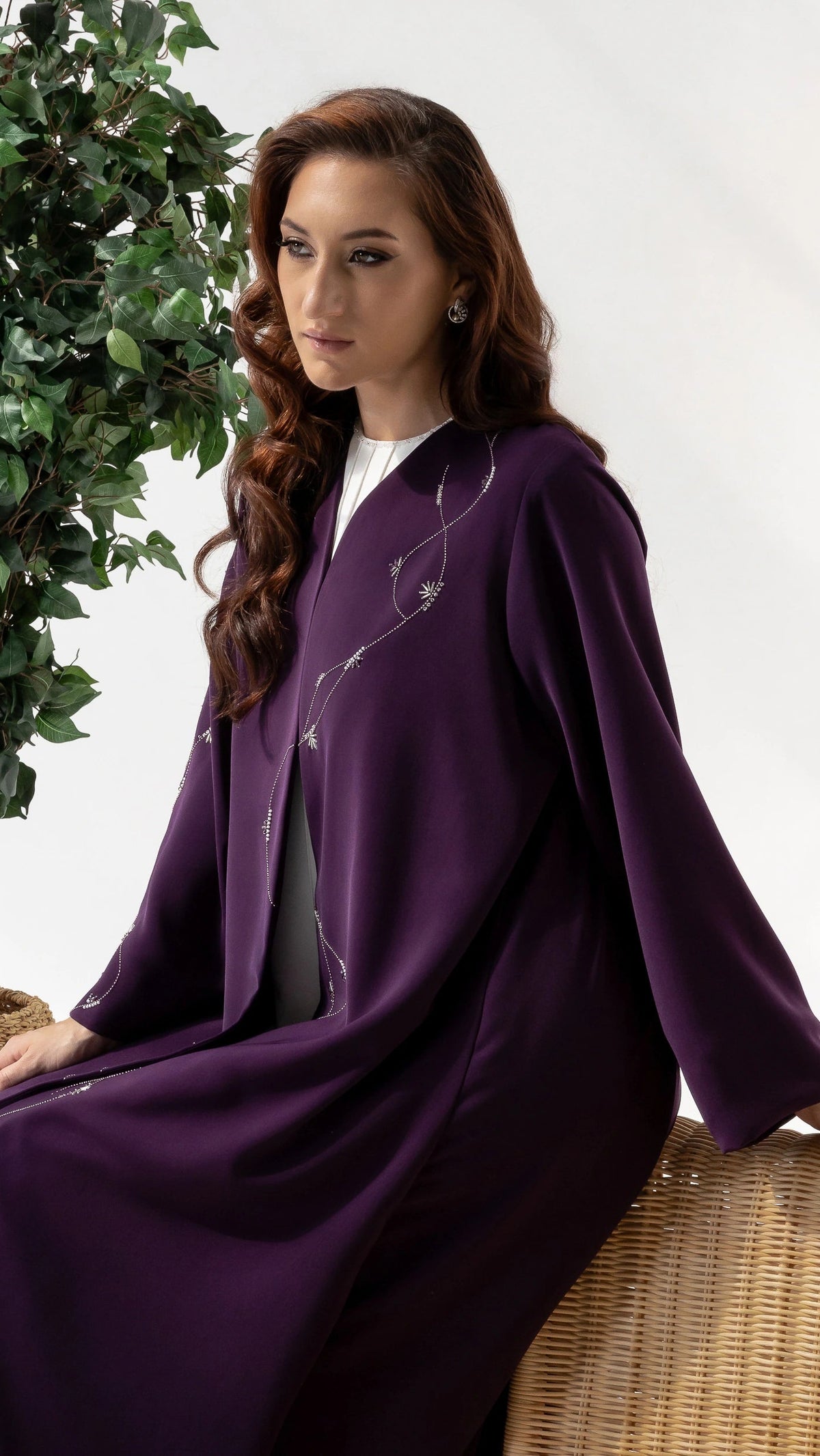 NAWARA Amethyst Royale luxury crystal embellished sleeve and bodice detailing close-up