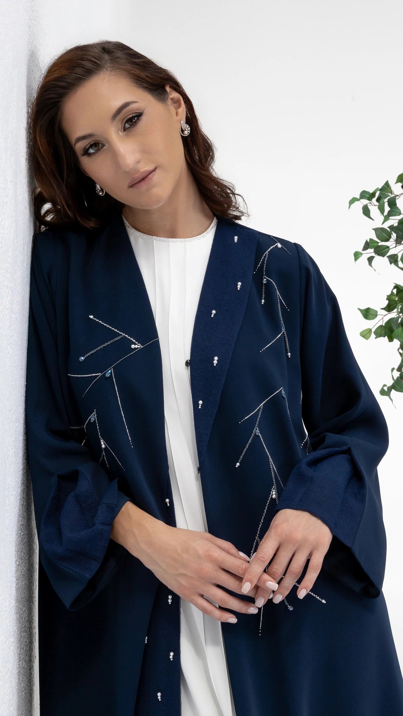 NAYRA | Twilight Luxe Abaya Luxury modestwear abaya in deep blue with refined crystal accents