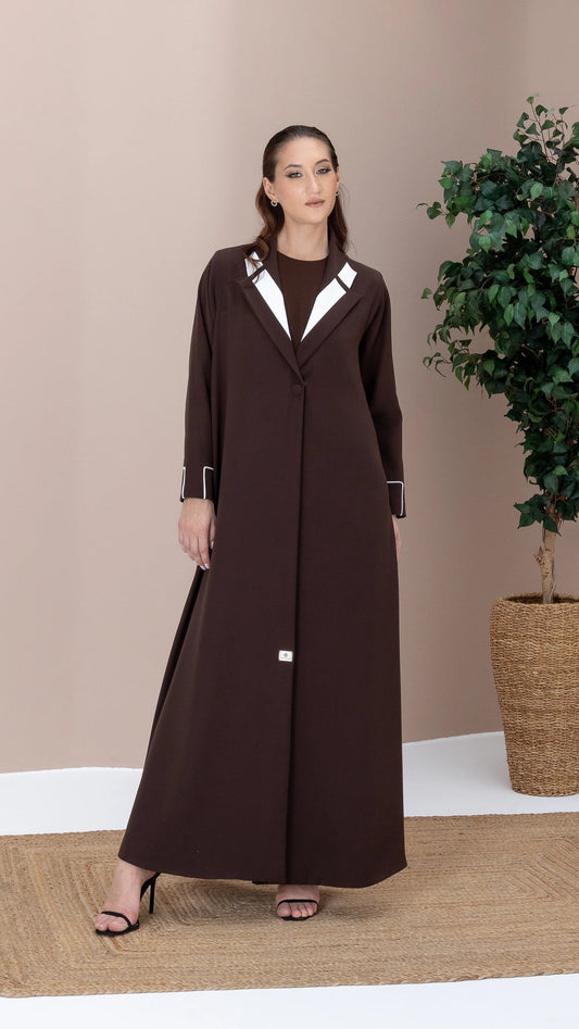 NAZRA Espresso Bianco full-length modest fashion abaya in rich espresso brown tone