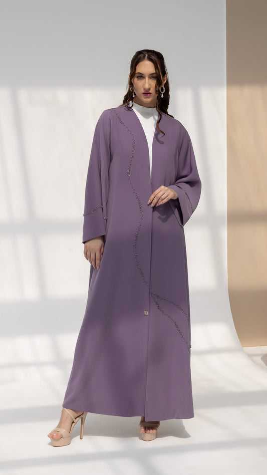 NISREEN | Lilac Cascade - Lilac luxury abaya with cascading bead embellishment