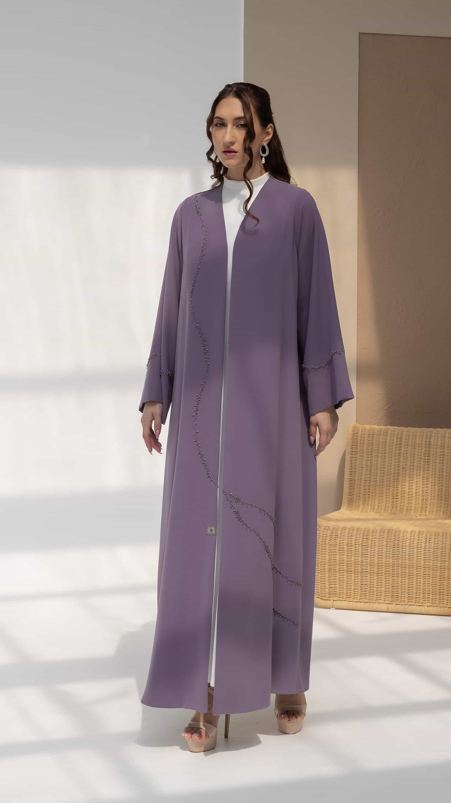 NISREEN | Lilac Cascade Full length lilac abaya with refined detailing