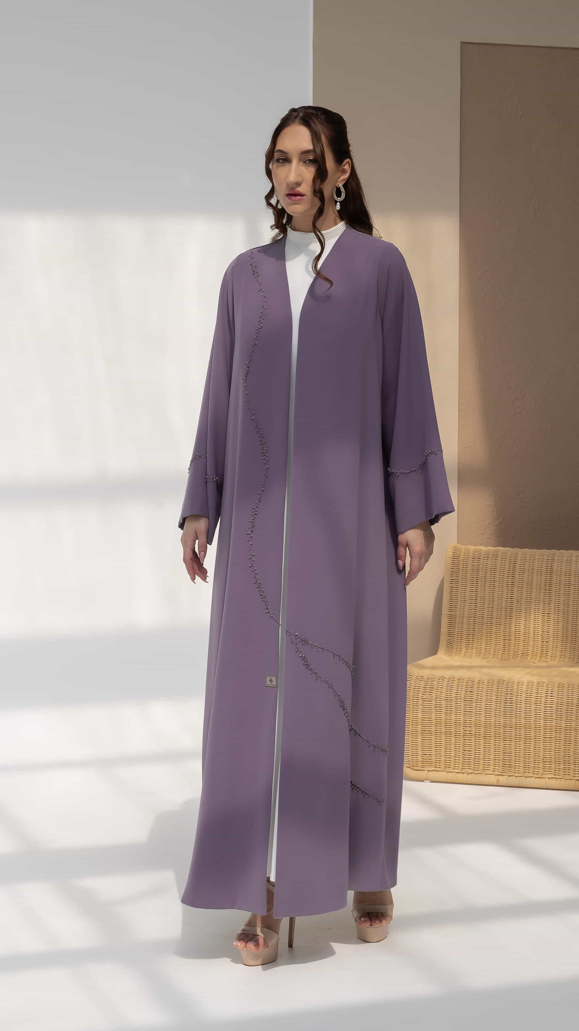 NISREEN | Lilac Cascade Full length lilac abaya with refined detailing