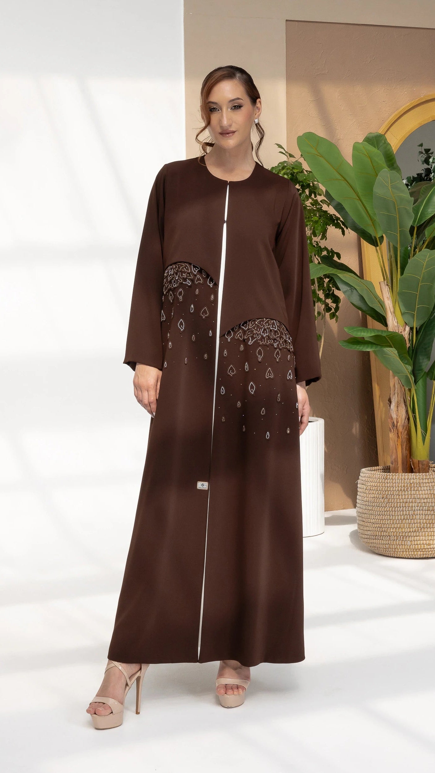 RUSANA Cacao Bloom designer cacao abaya inspired by blooming floral couture artistry