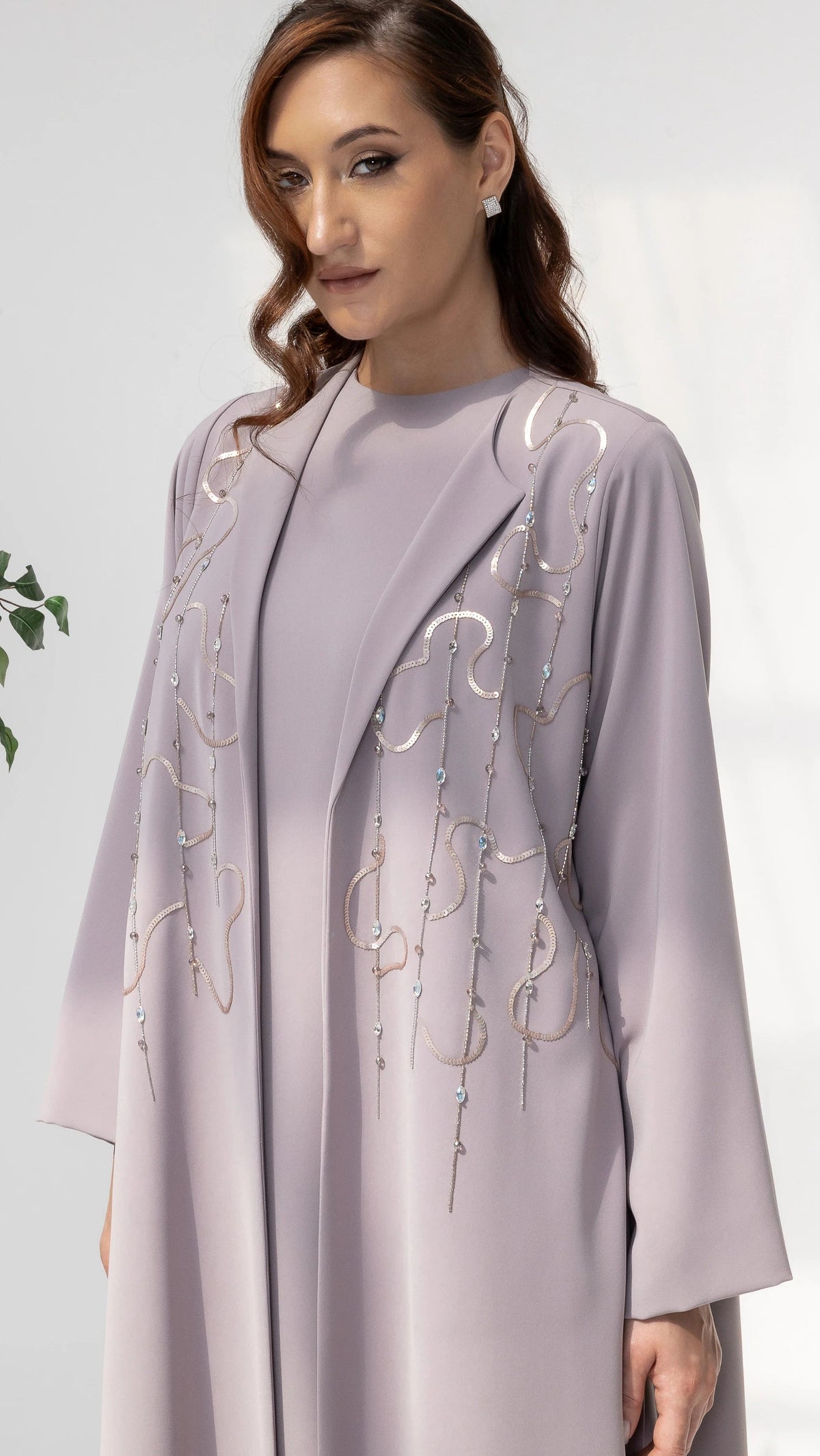 SERAJAH Mauve Mist Arabesque luxury modest fashion design in soft mauve couture fabric