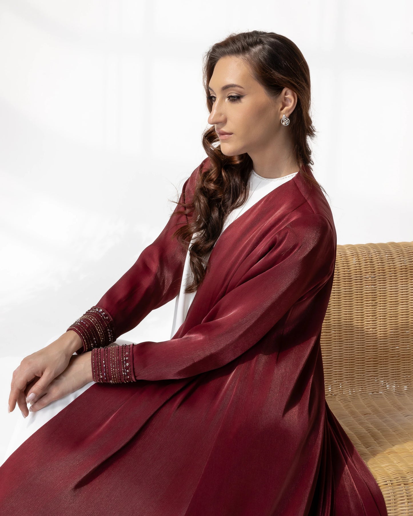Selina | Ruby Éclat abaya elegant styling indoor editorial shoot