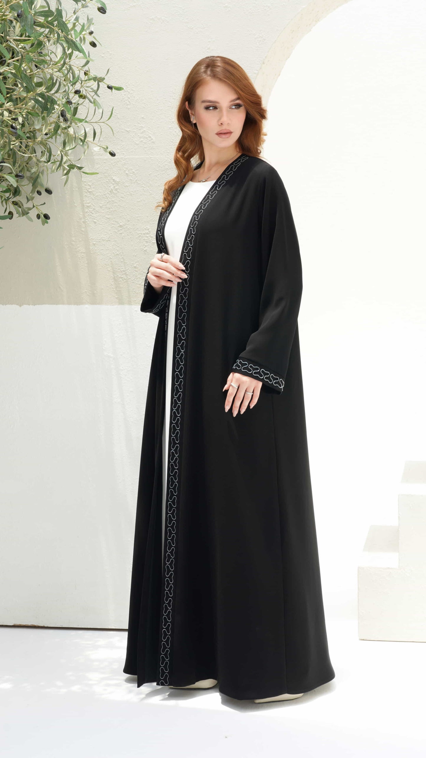 TAHIRA | Noir Ligne black abaya full length elegant minimal design