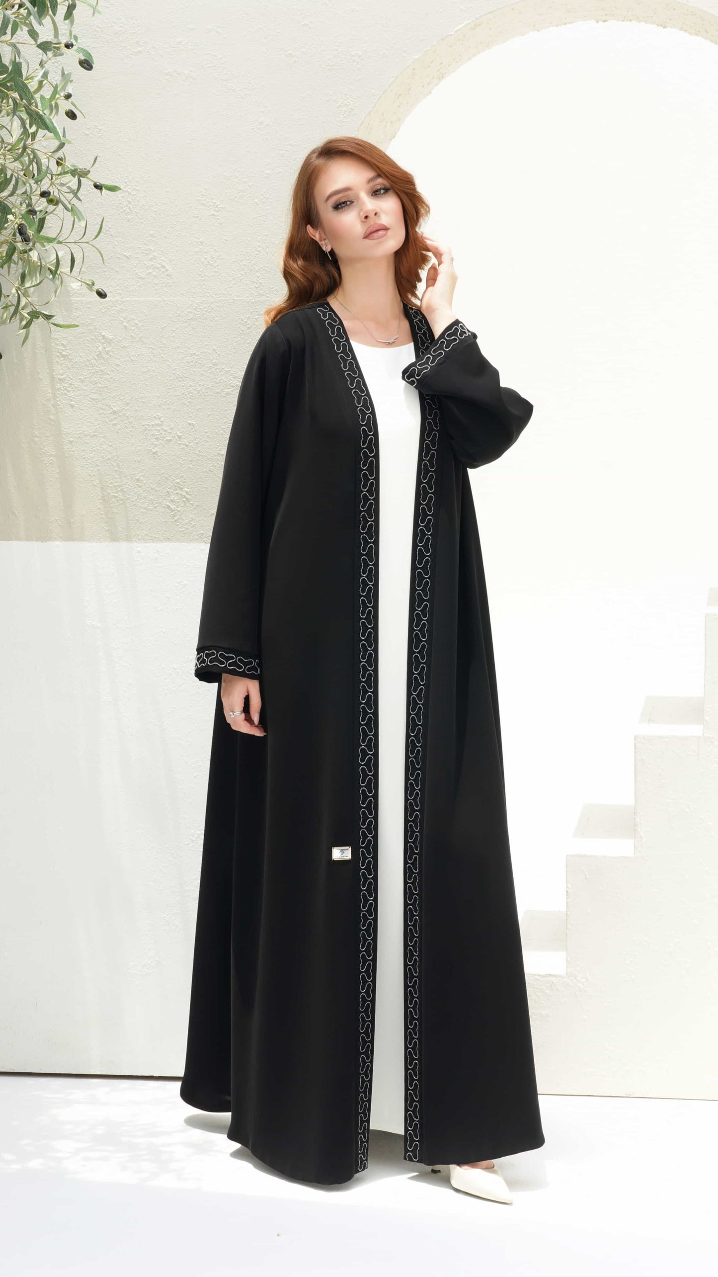 TAHIRA | Noir Ligne Tahira black abaya full length elegant minimal design