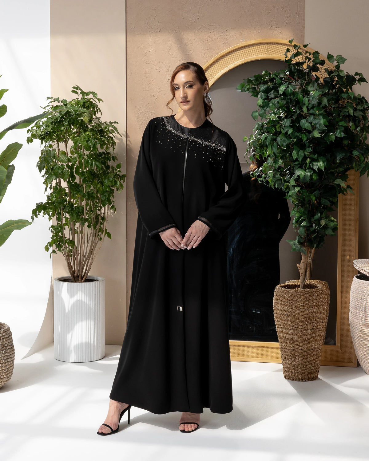 THURAYA Noir Celestia elegant modest fashion abaya with flowing silhouette and celestial sparkle