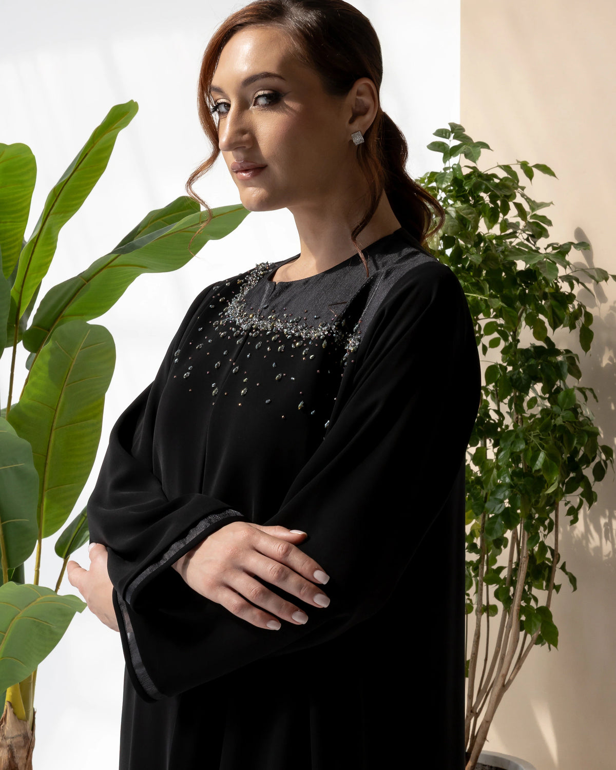 THURAYA Noir Celestia premium black abaya designed for Ramadan, Eid, and elegant evening occasions