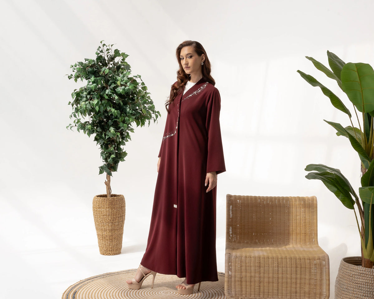 YUMNA Royal Burgundy Elegance Abaya by Diva Atelier 