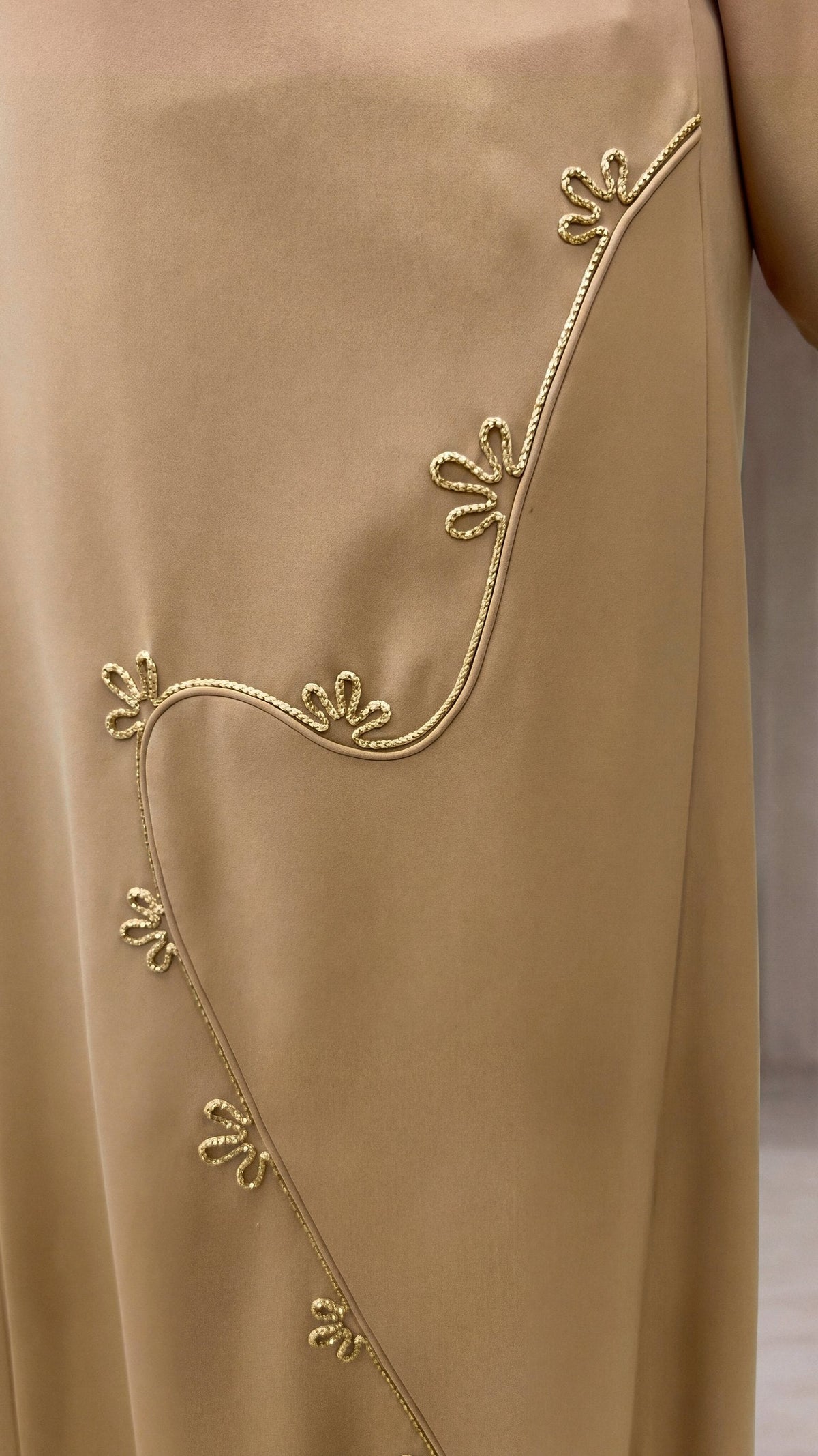 AFNAN gold vine embroidery sweeping at the hip