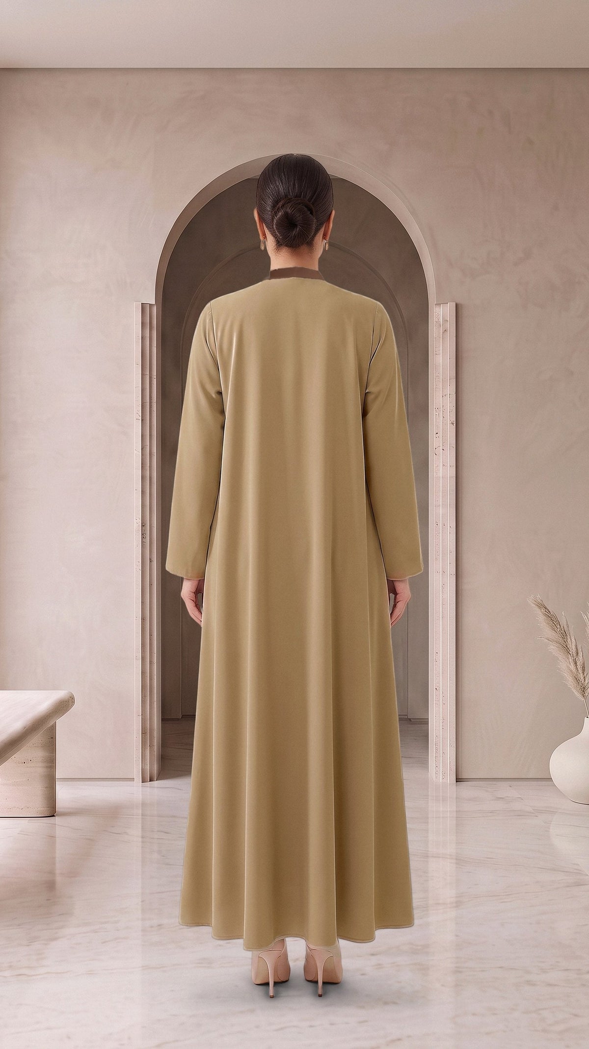 AFNAN golden beige abaya, back view