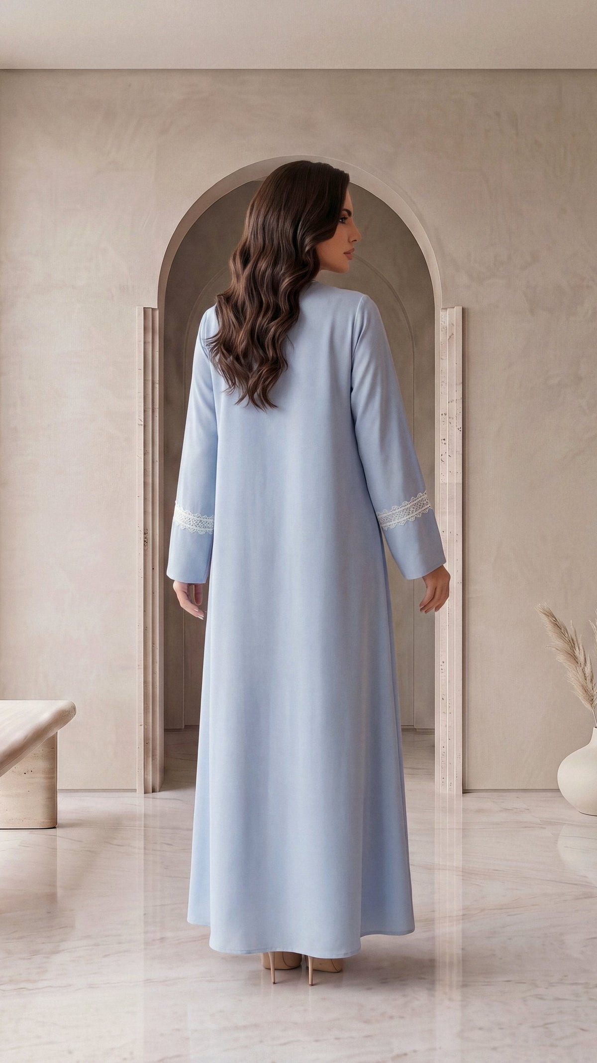 BAYAN sky blue abaya, back view