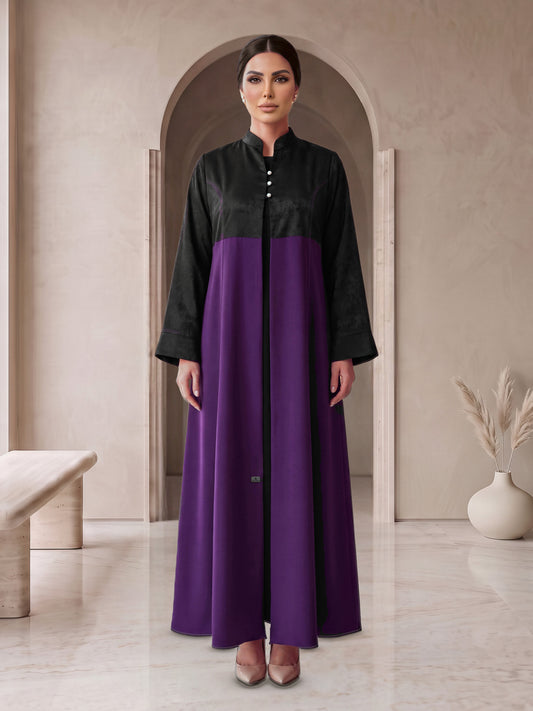 JOUD amethyst and black abaya, front view, Diva Atelier Dubai
