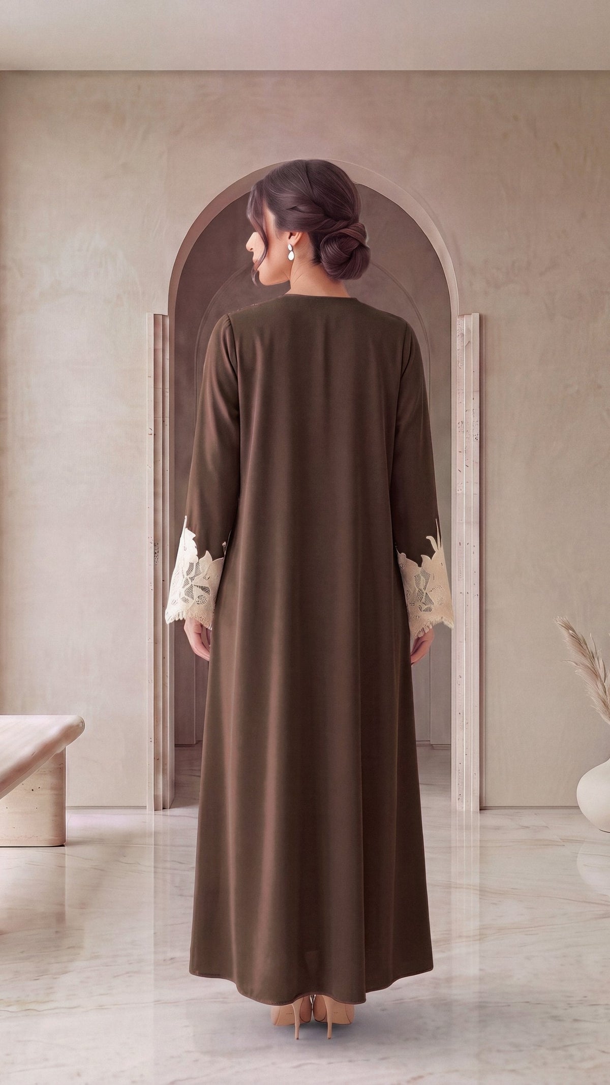 JURI chocolate abaya, back view