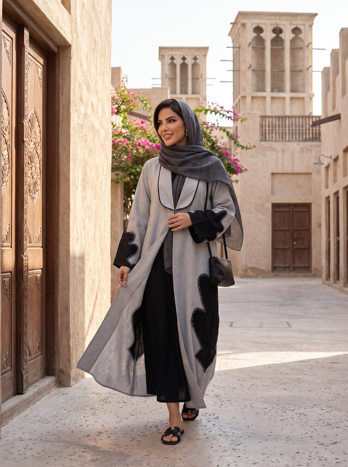 LUJAIN abaya styled with shayla in a heritage quarter