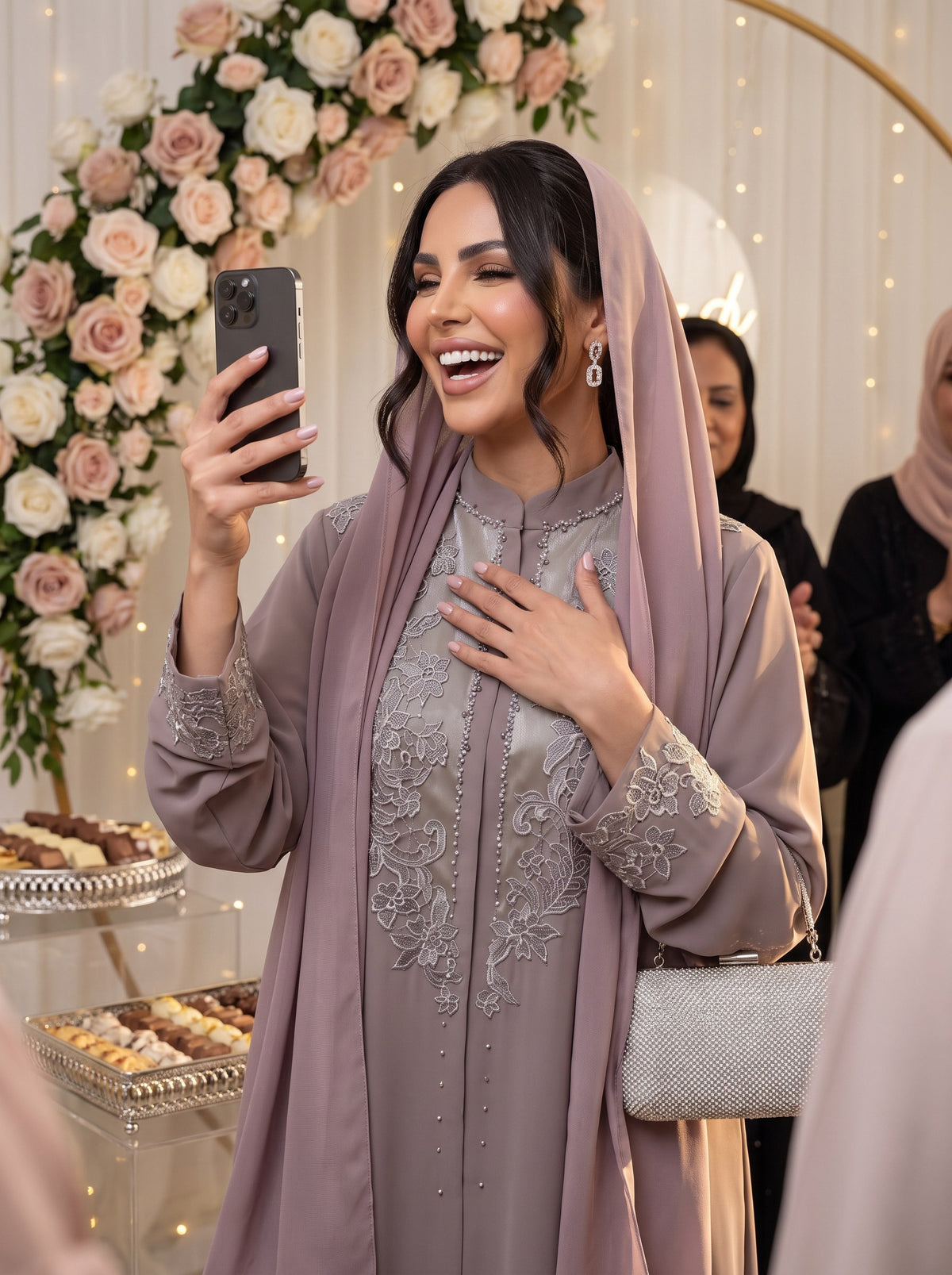 RAHAF abaya styled with shayla at an engagement celebration