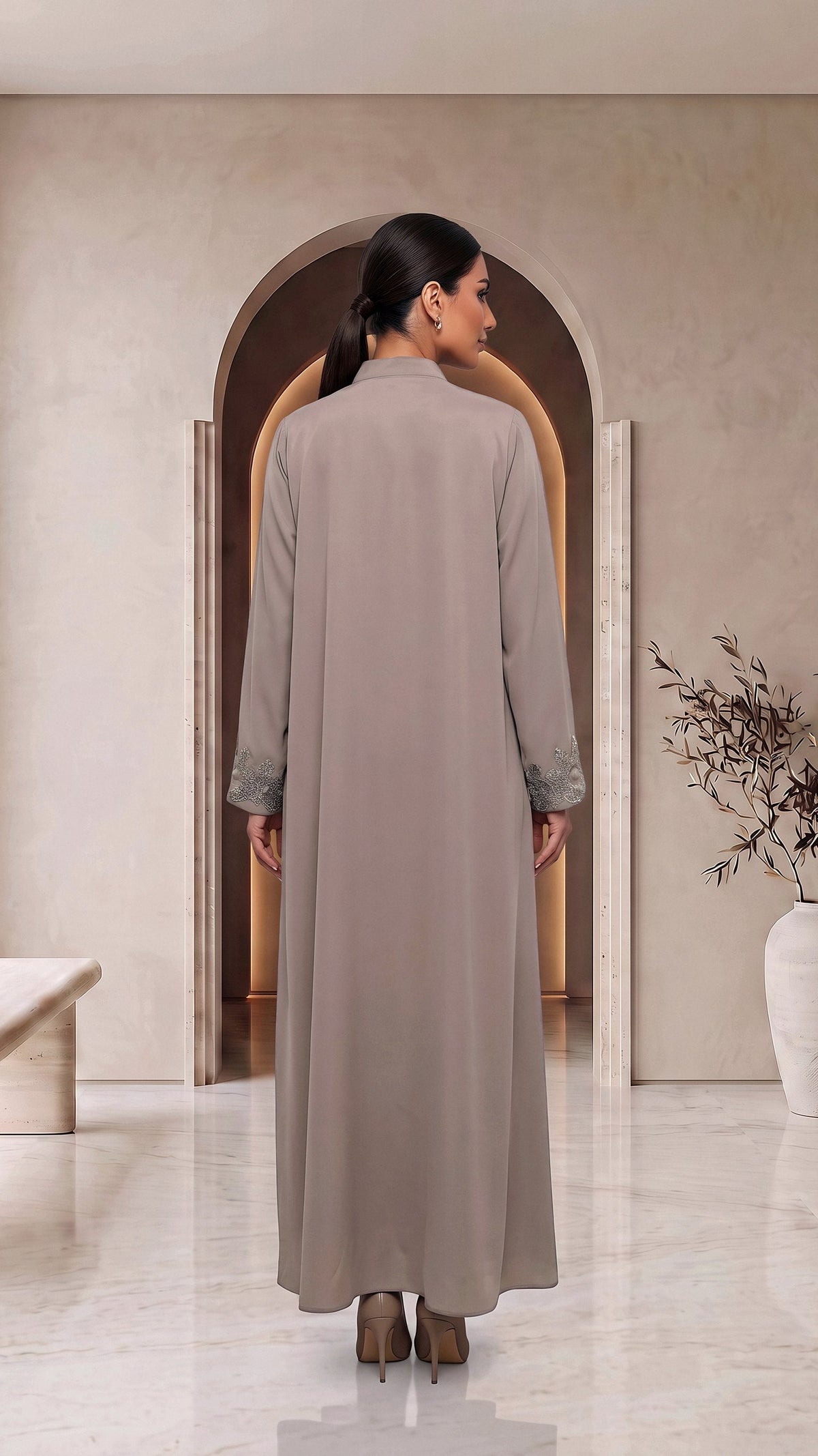 RAHAF mauve abaya, back view