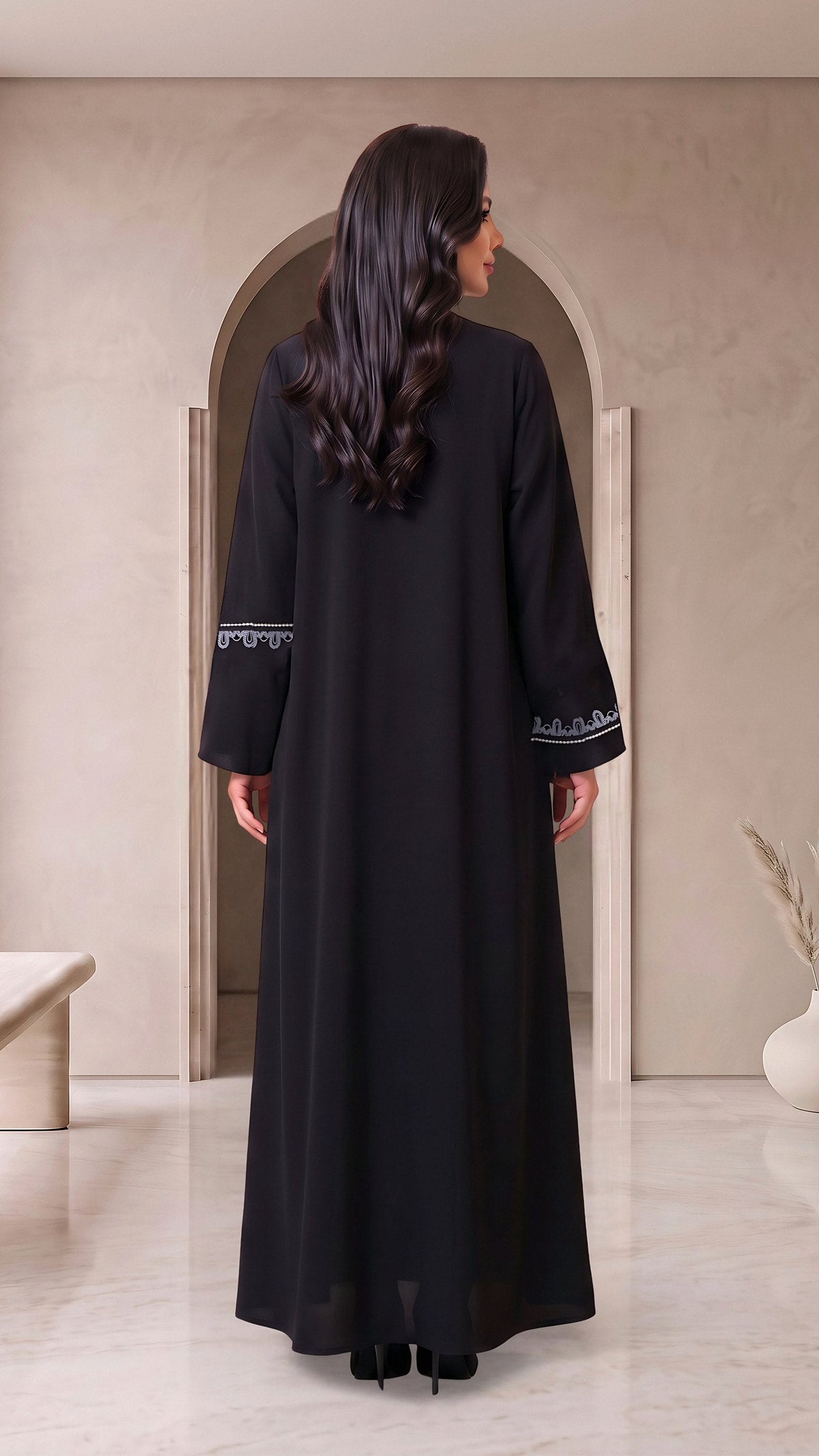 RETAJ black abaya, back view
