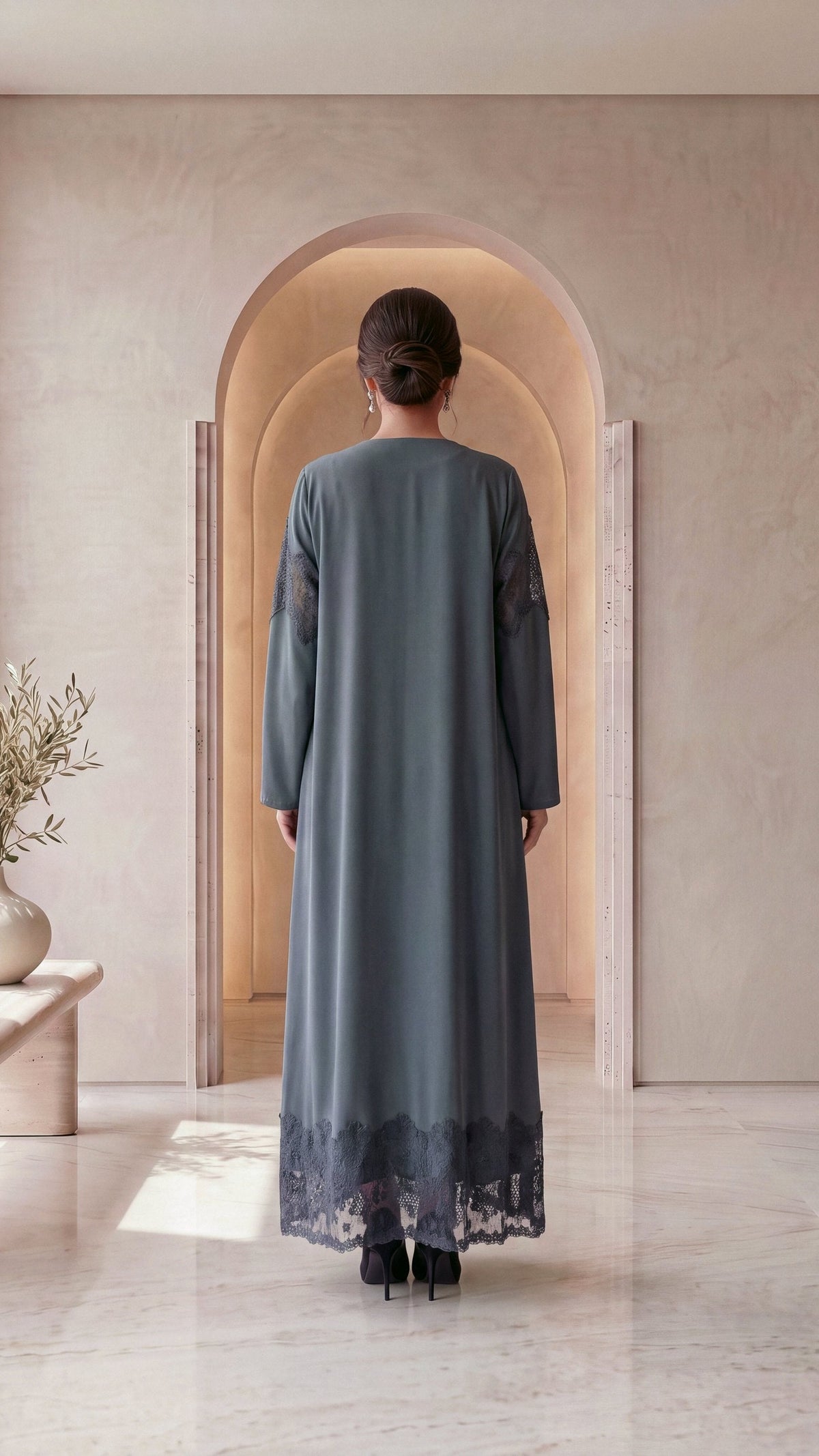 SADEEM slate grey abaya, back view