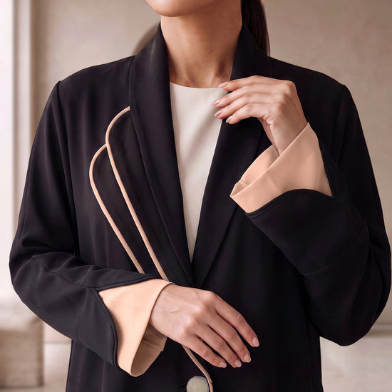 ALANOUD apricot lapel piping detail
