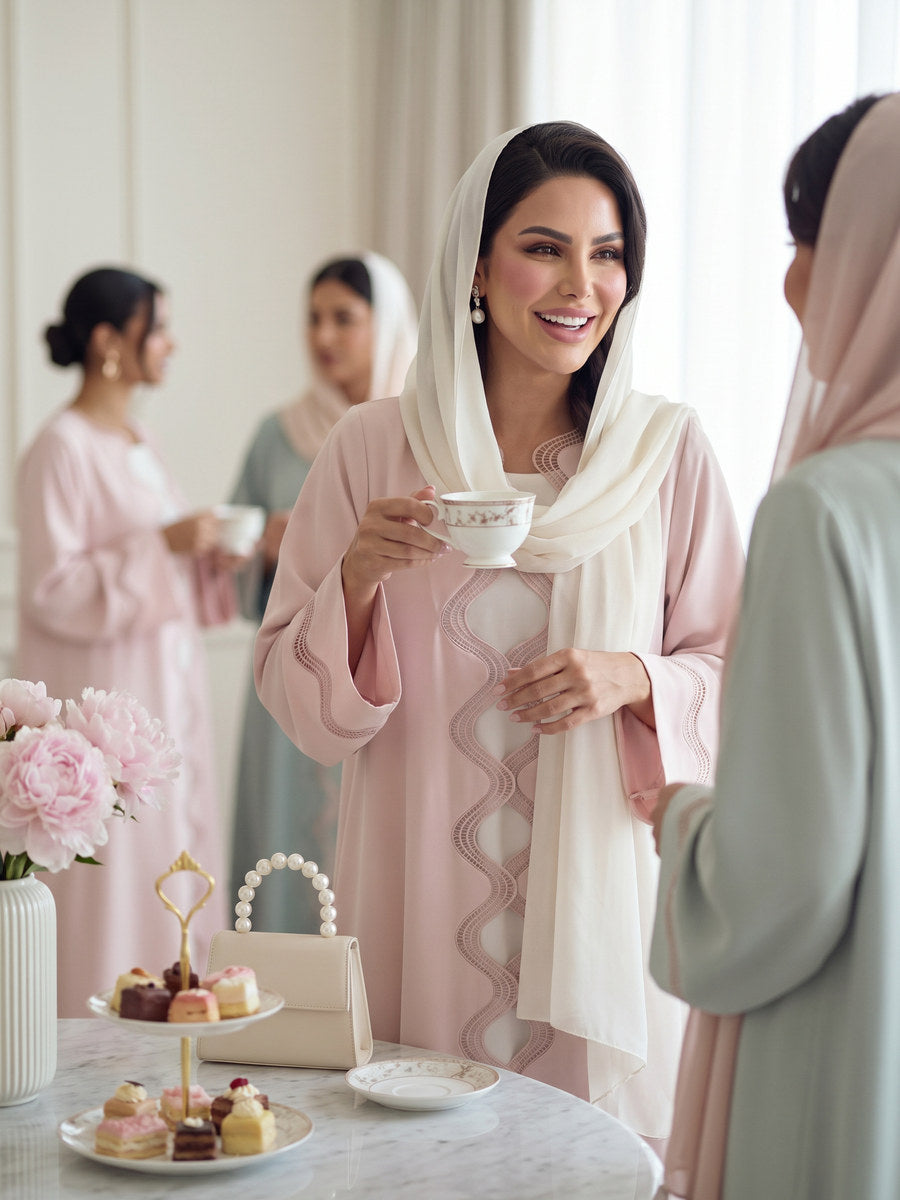 GHADEER abaya, Blush Wave, The Executive Edit by Diva Atelier