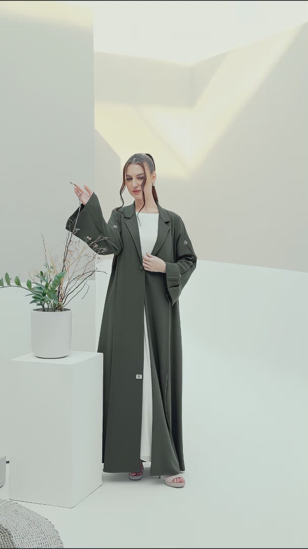 KAMILAH | Olivine Starfall, an olive toned abaya with crystal star embellishments Video