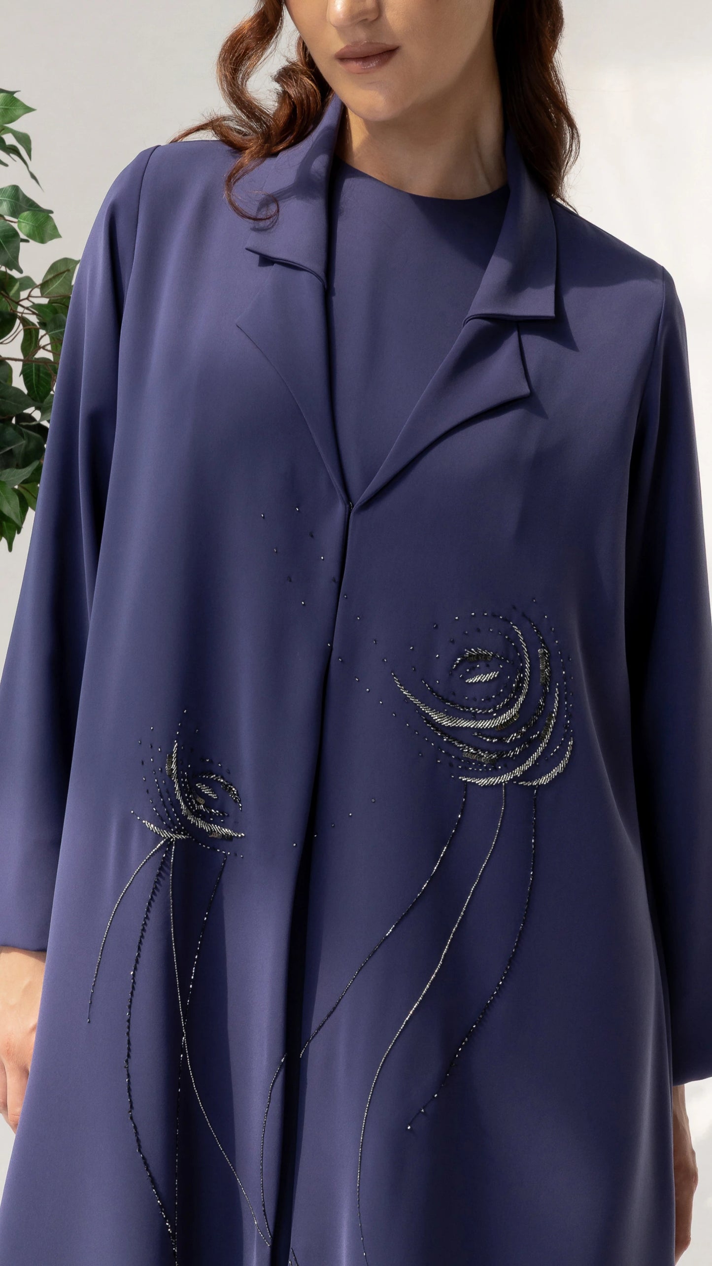 DAHANA Violet Bloom luxury violet abaya video with crystal floral embellishments and couture elegance by Diva Atelier