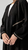 DOUNIA Noir Lumière luxury black abaya video with nude-gold crystal trim detailing by Diva Atelier