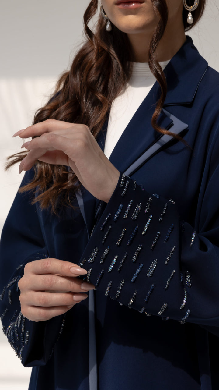 RANYA | Midnight Crystal Rain Navy luxury abaya Video