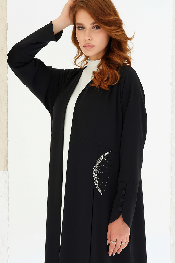 KAINA Noir Éclat black luxury crystal abaya video in Dubai by Diva Atelier
